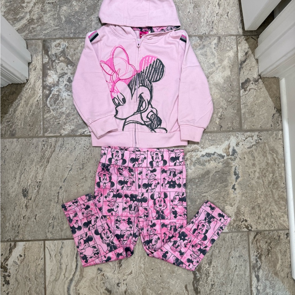 Used Size 4T Pink Minnie Mouse Hoodie and Leggings Set